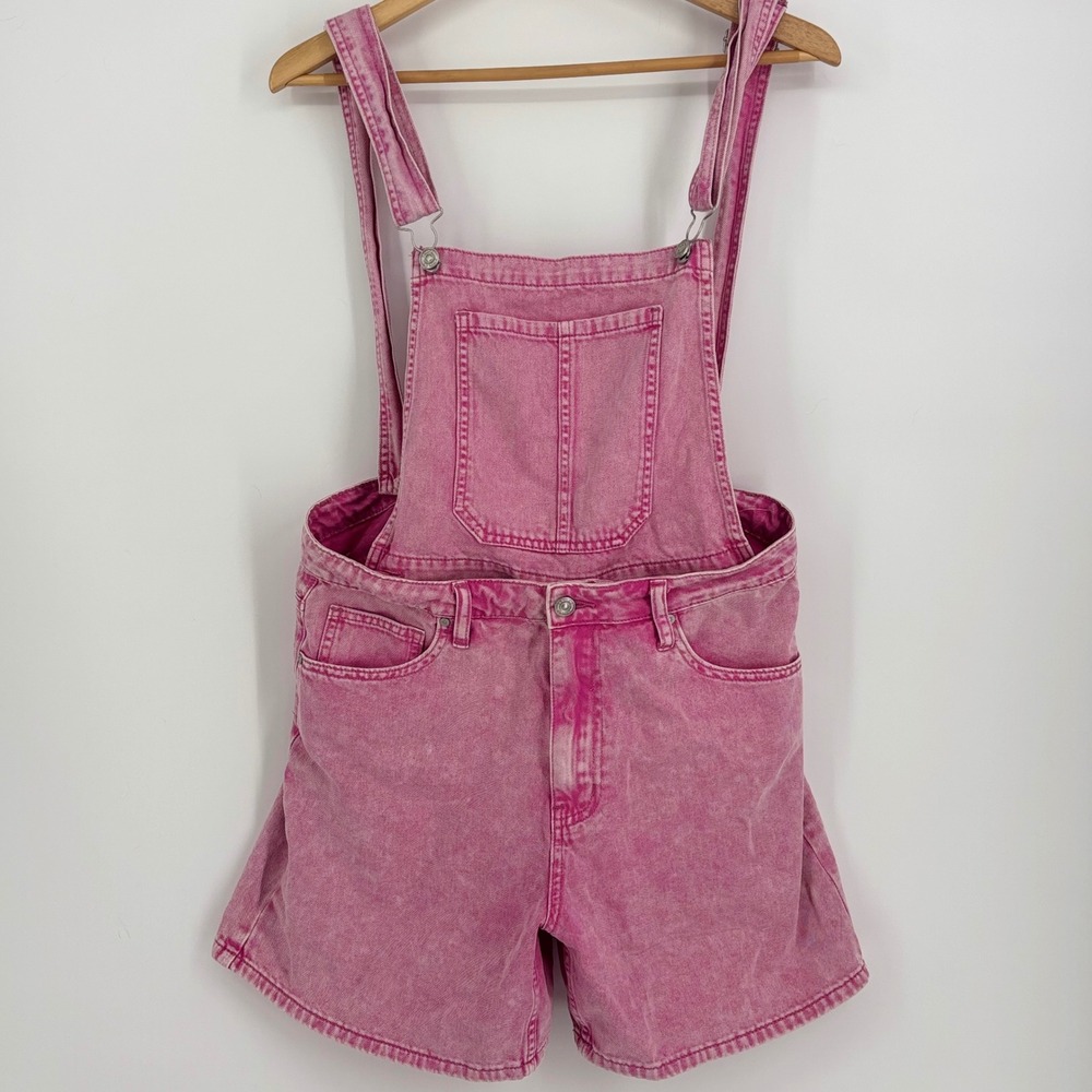 pink acid wash denim overalls shorts convertible dopamine women large pockets